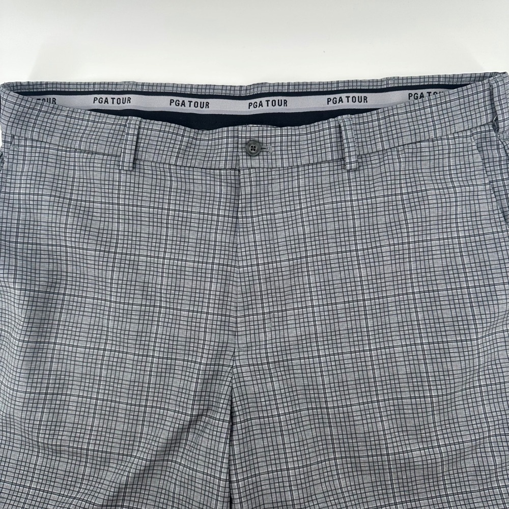 PGA Tour Golf Shorts Mens 40 Grey Plaid Performance Stretch Flat Front